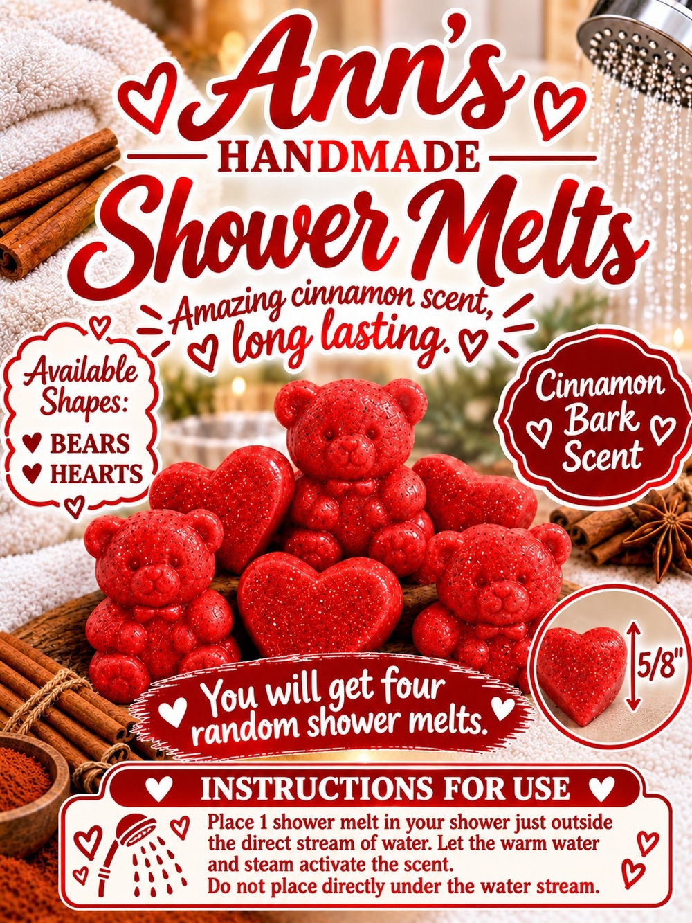 Ann's Handmade Cinnamon Bark Shower Melts – Red